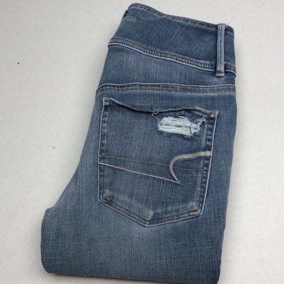 STRETCH AMERICAN EAGLE SUPER HIGH RISE DENIM JEGGINGS 2/26x28 🦅 - Picture 1 of 12